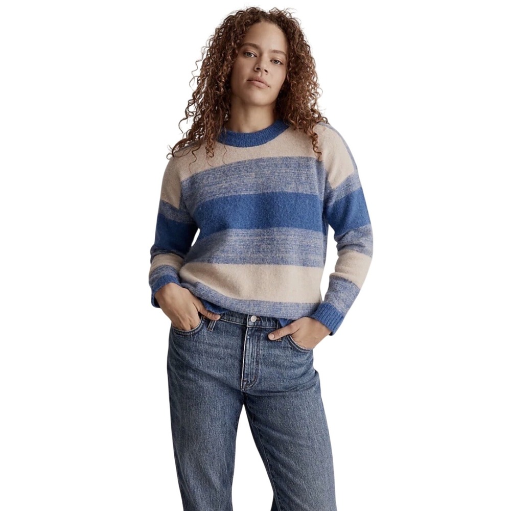 Madewell Space-Dyed Otis Pullover Striped Blue Alpaca Sweater Women's Small